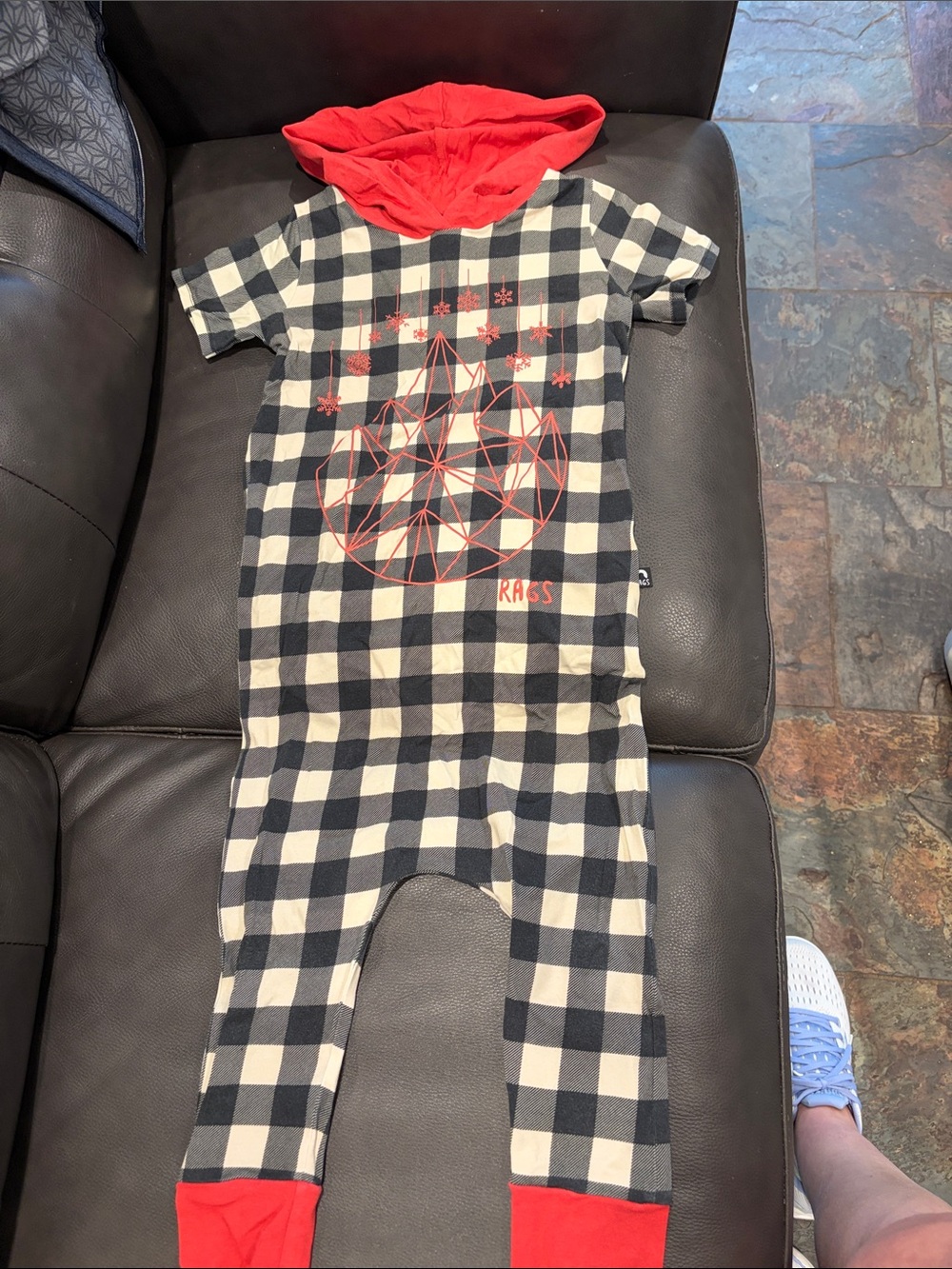Rags to Raches Black & White Check Hooded One-Piece with Red Accents